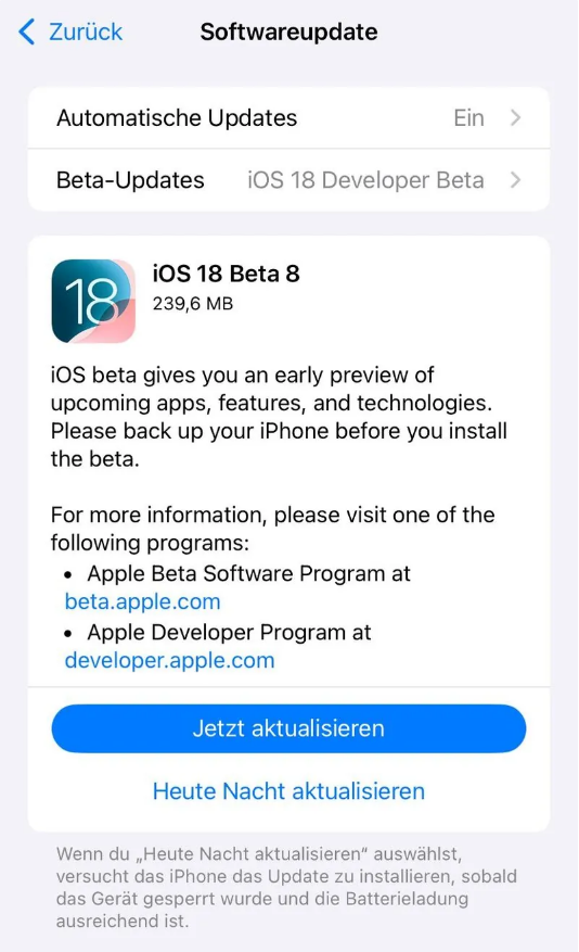 宜丰苹果手机维修分享苹果 iOS / iPadOS 18 开发者预览版 Beta 8 发布 